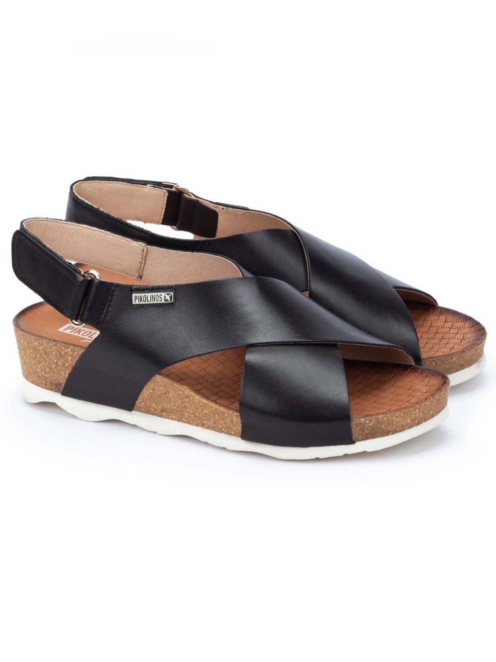 Pikolinos Mahon Wedge Sandal Criss Cross Black Leather Hook Loop Womens 40 US 9